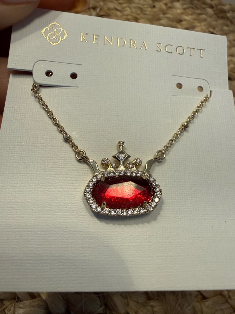 NWT Kendra Gold Disney Princess Elisa Short Pendant Crown Necklace in Garnet Red